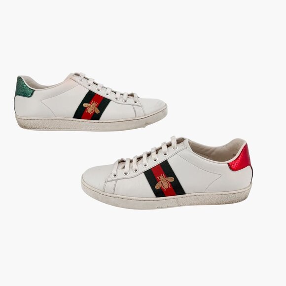 Gucci Bee Embroidered Ace Low Top Sneakers White Leather Size 39 US 9 Women's - Picture 8 of 15
